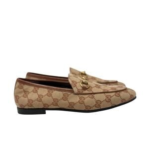 Gucci Jordaan Horsebit GG Supreme Monogram Canvas Leather Trim Loafers Size 37
